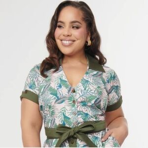 Jurassic Park x Unique Vintage New Pink Dino Palm Crop Top Blouse Retro 2x/18